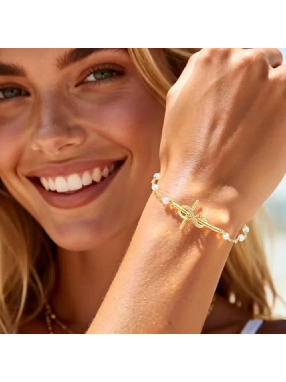 Elegant 18K Gold Plated Cross Bracelet for Women, Adjustable Faith Jewelry Gift